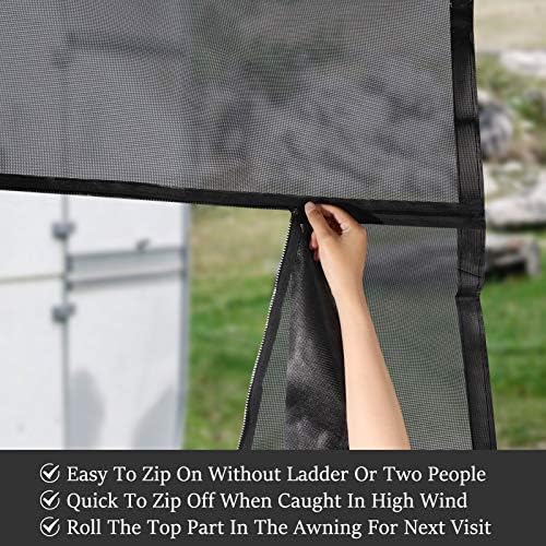 RV Awning Sun Shade Screen with Zipper 9' X 10'(Fit for 11' Awning)