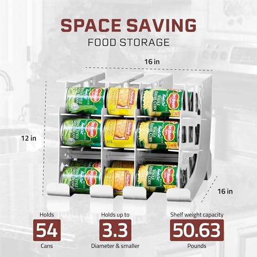 FIFO Countertop Mini Can Tracker Holds 30 Standard 10-24 Oz Can Sizes, White| Stackable & Adjustable Can Organizer for Pantry, USA Made, White