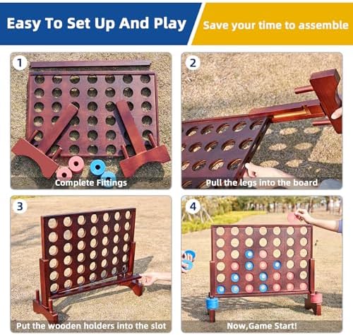 Giant 4 in a Row Game, Wooden 2.8Ft Outdoor Yard Game for Family