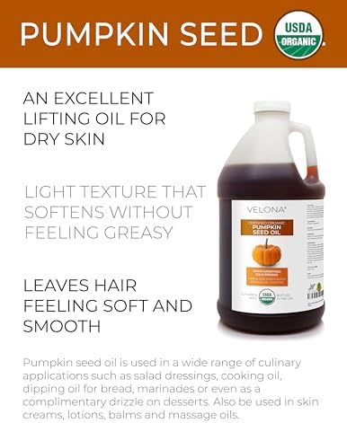 velona Pumpkin Seed Oil USDA Certified Organic - 64 Fl Oz | 100% Pure and Natural Carrier Oil | Unrefined, Cold Pressed | Cooking, Face, Hair