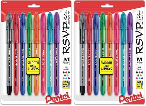 Pentel RSVP Ballpoint Pen, (1.0mm), Medium Line, Assorted Ink, Pack of 8 (BK91CRBP8M)