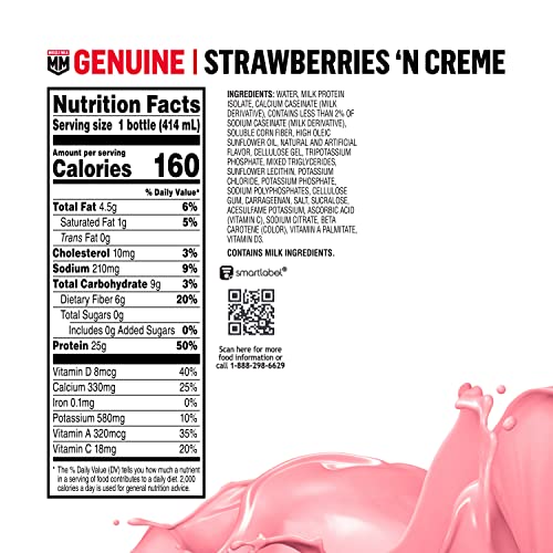 Muscle Milk Genuine Protein Shake, Chocolate, 14 Fl Oz Bottle, 12 Pack, 25g Protein, Zero Sugar, Calcium, Vitamins A, C & D, 6g Fiber, Energizing Snack, Workout Recovery, Packaging May Vary
