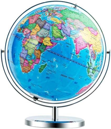 Goplus 13" Large World Globe with Stand, 720° Rotating Illuminated Globe with LED Lights, Metal Base, Desktop Geographic Globe for Home Office