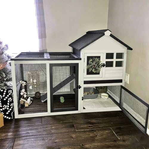 Aivituvin 103.2" L Rabbit Hutch Indoor Outdoor Bunny Cage with Run,Guinea Pig House Pull Out Upper Tray (103.2" L x 25.2" W x 36.2" H, Grey-2 Sets)