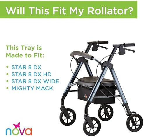 NOVA Rollator & Walker Tray Table with Side Carry Handles - Lightweight Accessory Tray for Mighty Mack, Star DX Rollators and Cruiser, Mack Walkers