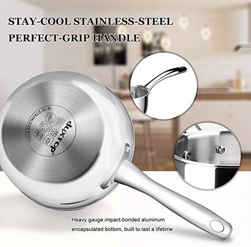 Duxtop Tri-Ply Stainless Steel Saucepan with Lid, 3 Qt Induction Pot | Whole Clad Saucier Pan, Dishwasher and Oven Safe, Stay-Cool Handle