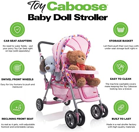 Joovy Toy Caboose Baby Doll Stroller Featuring Reclining Front Seat, Adjustable Footrest, Storage Basket, Extendable Canopy