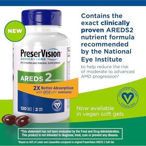 PreserVision AREDS 2 Eye Vitamins, #1 Eye Doctor Recommended Brand, Lutein and Zeaxanthin Supplement with Vitamin C, Vitamin E, Zinc, and Copper, 120 Softgels (Minigels)
