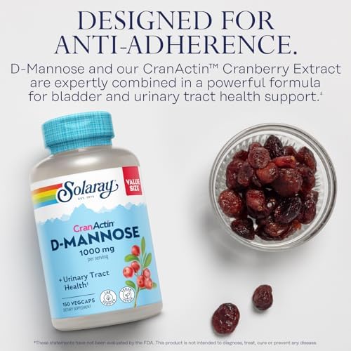 SOLARAY D-Mannose with CranActin Cranberry 400 mg, 60 VegCaps | Urinary Tract & Bladder Support - D-Mannose, CranActin Cranberry & Vitamin C - 30 Servings - Vegan, Lab Verified
