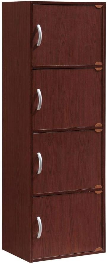 HODEDAH IMPORT 4-Shelf Bookcase Cabinet, Black
