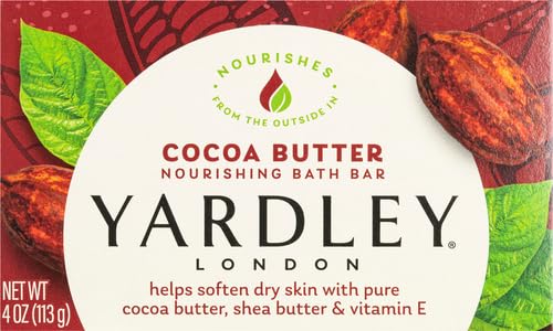 Yardley London Nourishing Bath Soap Bar Cocoa Butter, Helps Soften Dry Skin with Pure Cocoa Butter, Shea Butter & Vitamin E, 4.0 oz Bath Bar, 1 Soap Bar