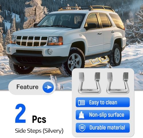 Kojem 2Pcs Silvery Aluminum Side Step Compatible with Chevy Chevrolet GMC Ford Isuzu Mitsubishi Dodge Jeep Nissan Toyota Mazda Side Hoop Step Polishing