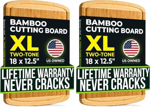 INDESTRUCTABLE Bamboo Cutting Board (Extra Large) with Vertical Grain Strength Technology - Non Toxic, Spacious and Lightweight 18" XL Chopping Board Gift - Replacements for Life