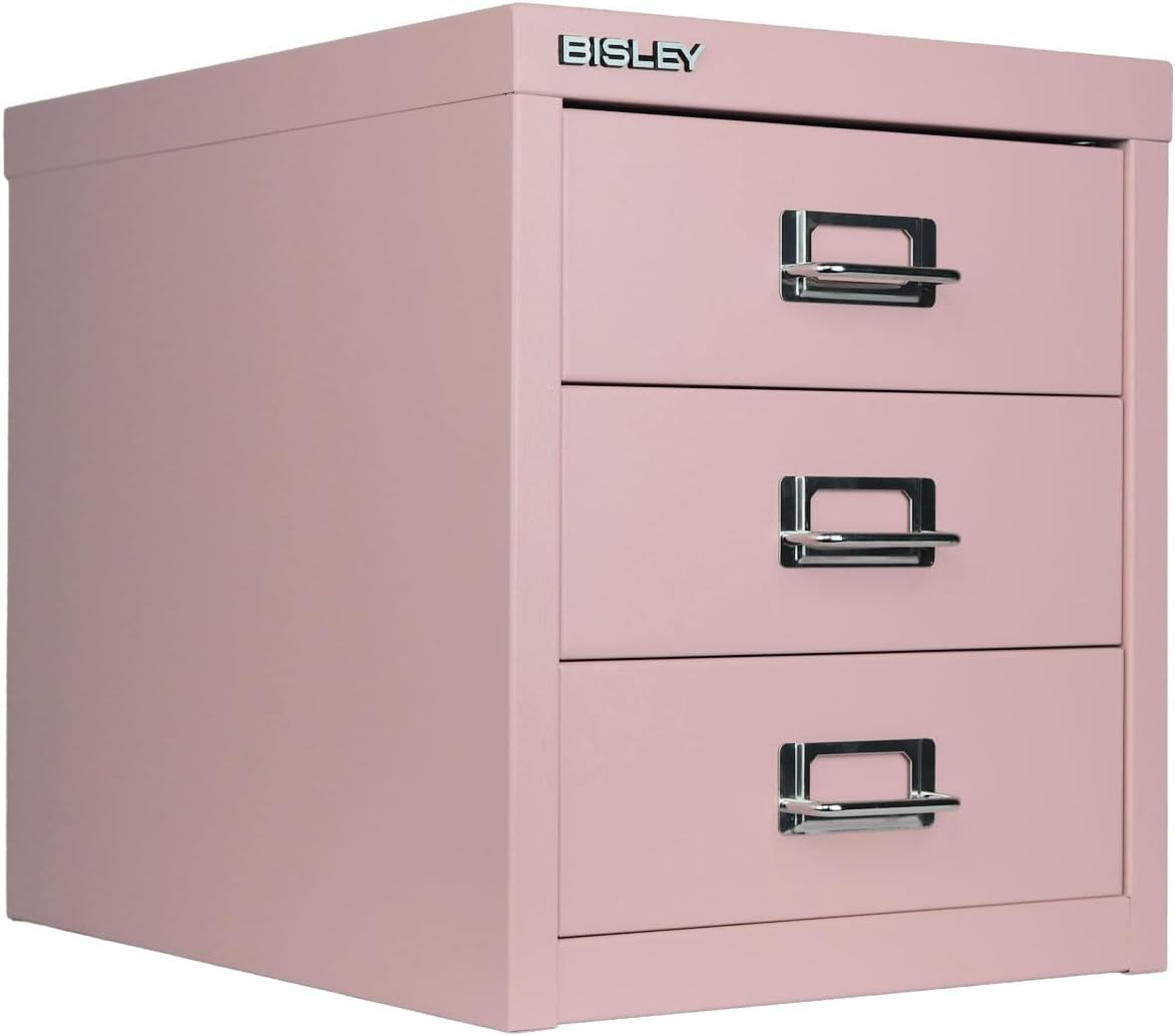 5-Drawer Steel MultiDrawer Cabinet - Orange, by Bisley | Chrome Pull Handles with Label Holders, Powder-Coated Steel, Removable Drawers, Desktop Storage, Labels Included