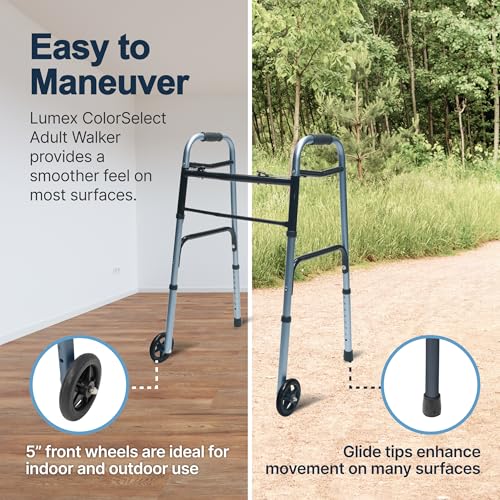 Lumex ColorSelect Walkers for Seniors, Rolling & Folding Adult Walker with Wheels, Pink