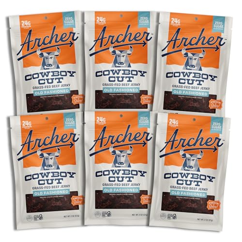 Archer Jerky Cowboy Cut Beef Jerky, Old Fashioned, Zero Sugar- 2 Oz, 6 Pack