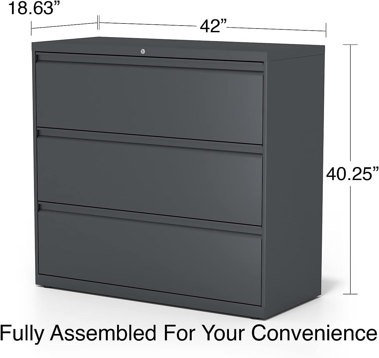 Lorell 3-Drawer Lateral File, 42 by 18-5/8 by 40-1/4-Inch, Charcoal
