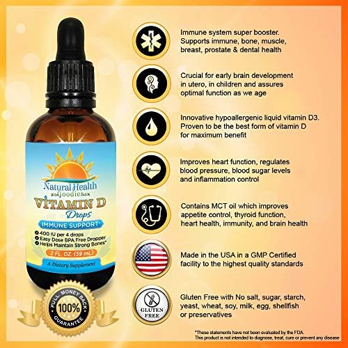 Kids Vitamin D Drops - 2 oz Liquid D3 | Pure Vit D3 Supplement - Supports Immune System & Bone Health - For Toddlers, Children