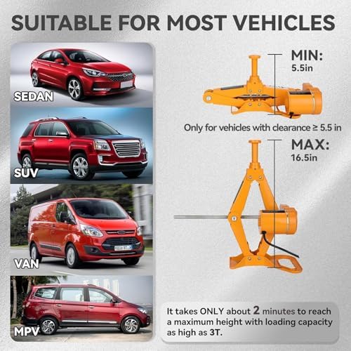 Electric Scissor Car Jack Kit 2 Ton Portable Auto Car Lift Floor Jack | 12V Scissor Jack for Sutire Repair 14.6 Inch Range for SUV Sedan Floor Jack for Tire Change Roadside Emergency