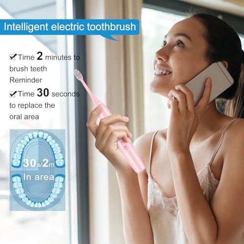 kingheroes Electric Toothbrush Set, Comes with 8 Brush Heads & Travel Case, 4 Modes with 2 Minutes Built in Smart Timer, One Charge for 60 Days
