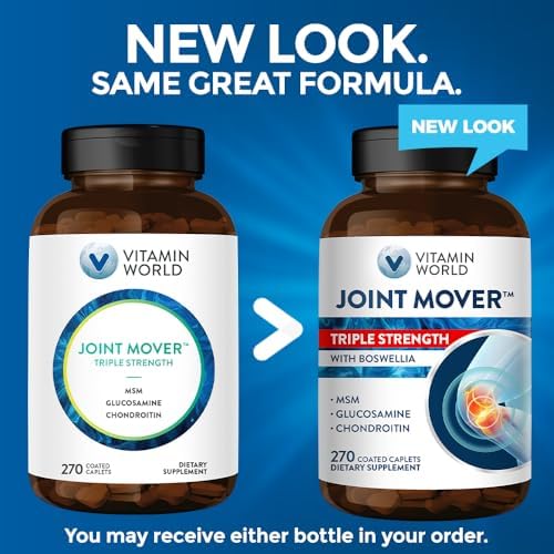 Vitamin World Triple Strength Joint Mover, Glucosamine Chondroitin with MSM | Joint Support Supplement, Collagen & Boswellia Serrata Extract, Support Joint Strength, Comfort & Flexibility, 270 Caplets