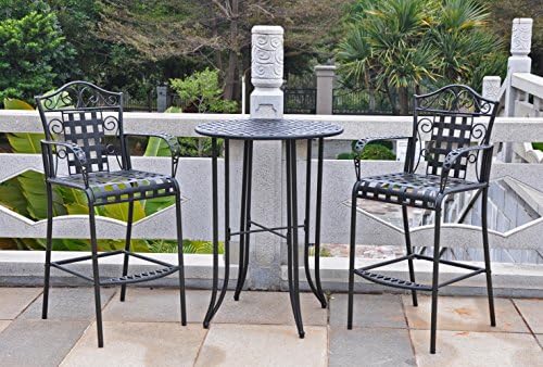 52576-OG-165269-O-852772 Iron 3 Piece Bar Height Patio Bistro Set, Hammered Bronze