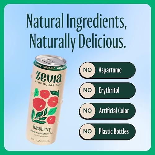 Zevia Zero Sugar Tea, Hibiscus Tea with Passionfruit Caffeine Free, 12 oz Cans (12-Pack) – Naturally Sweetened, Zero Calorie Sugar Free - Non-GMO Project Verified, Gluten-Free, Vegan