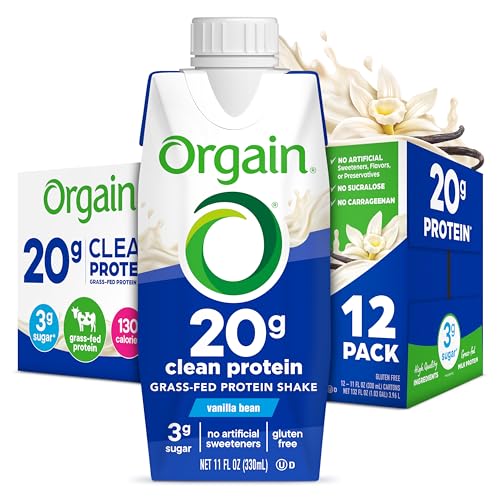 Orgain 20g Clean Grass Fed High Protein Shake, Vanilla, 11 oz, 12pk | Ready to drink dairy grass fed high protein, non-GMO, no soy ingredients, gluten-free, kosher, low net carbs