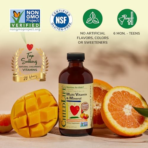 CHILDLIFE ESSENTIALS Kids Multivitamin & Mineral, Mango, 8 Fl Oz (2 Pack) | Vitamins for Kids, Liquid Multivitamin Supplement, Toddler & Baby Wellness, Natural, & Mineral