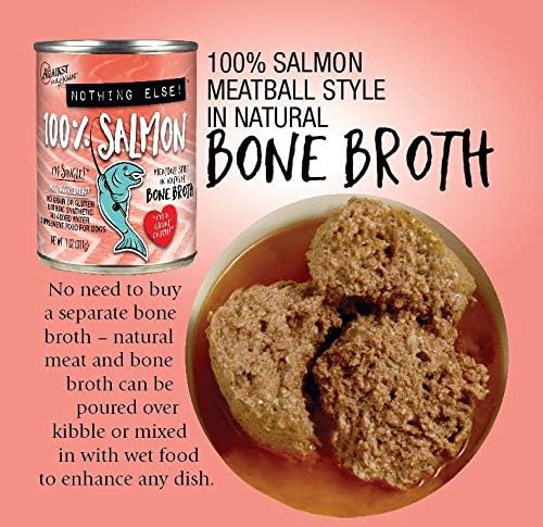 Against The Grain Nothing Else! 100% Salmon Dog Food – 12 Count, 11 oz Each – Single-Ingredient Meatball Texture in Natural Broth – Wet Dog Food – Grain & Gluten Free