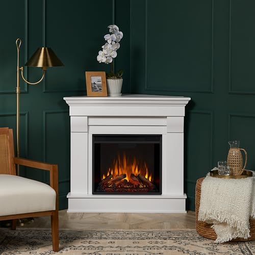 Real Flame Chateau 41" Corner Electric Fireplace with Mantel for Living Room or Bedroom, Replaceable Fireplace Insert Heater, Realistic Log and Flame Effect, Remote Control, Timer.