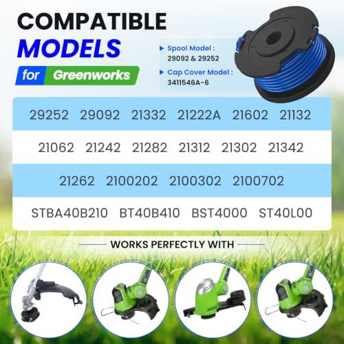 8 Pack Weed Eater String Replacement for Greenworks 20V, 40V Single Line Cordless Trimmers, Plus 1 Cap