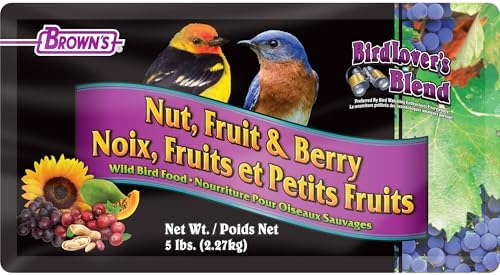 Brown's Bird Lover’s Blend Nut, Fruit & Berry Wild Bird Food, Gourmet Bird Seed with Fruits, Nuts & Sunflower Seeds, Natural & Preservative-Free