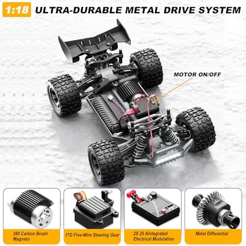 1:18 Scale All-Terrain RC Car for Adults - 40+KM/H High Speed 4WD Off-Road Remote Control Truck with 2 Rechargeable Batteries