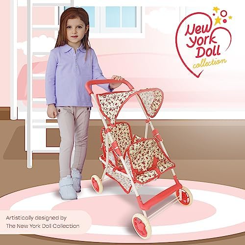 My First Doll Twin Stroller - Cutest Heart Design Doll Twins Stroller - Great Toy Gift for Girls