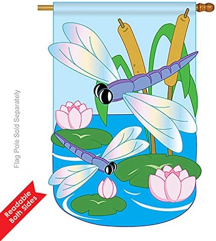 Two Group - Dragonfly Garden Friends - Everyday Bugs & Frogs Applique Decorative Vertical House Flag 28" x 44"