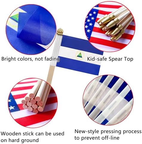 TSMD Nicaragua Stick Flag Nicaraguan Small Mini Hand Held Flags,5x8 Inch,12 Pack