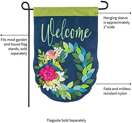 Evergreen Flag Flower Wreath Garden Burlap Flag | Spring Floral Garden Flags 12x18 double sided | Small House Flags For Outside | Welcome Spring