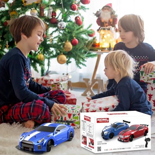 Dollox RC Drift Car 1/16 Scale Remote Control Car 2.4GHz 4WD High Speed 18+KM/H Race Car with LED Light and Spray, Extra Drifting Tires Racing Vehicle Toy Birthday Gifts for Adults Boys, 2 Batteries