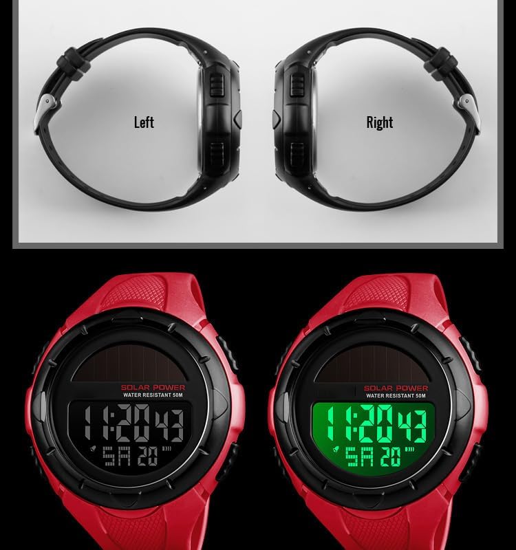 Gosasa Men's Outdoor Sports Multifunction Solar Power LED Digital Watches 50M Water Resistant (Black)