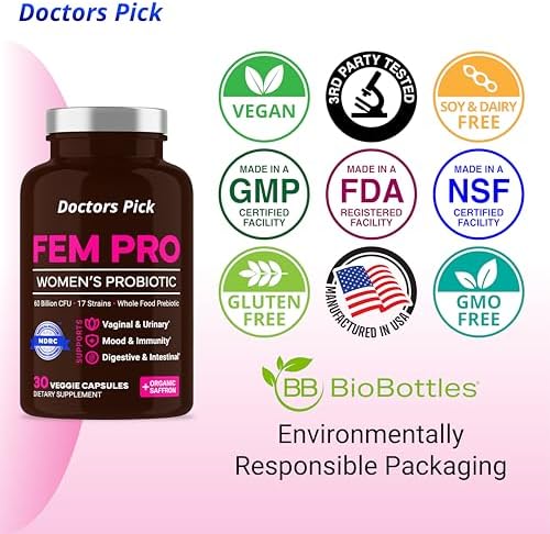 Fem Pro Probiotics for Women. 17 Clinically Effective Strains for Vaginal, Digestive & Immune Support, Urinary Tract Health