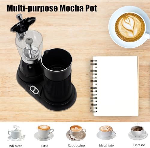 Espresso Maker with Milk Frother Electric Moka Pot 2-in-1 Espress Machine Aluminium One-Touch Operation Milk Froth Fine and Dense White 110V