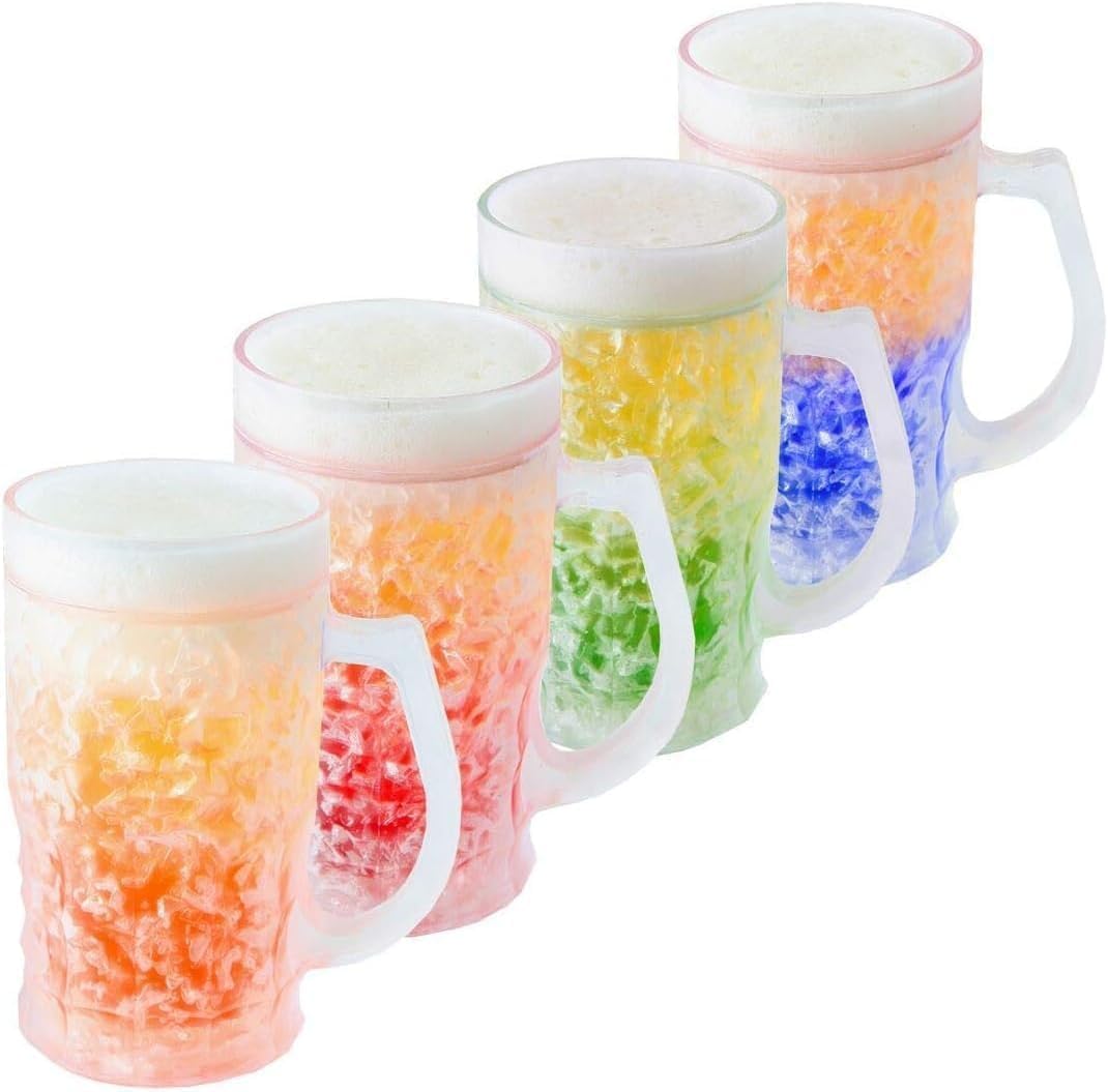 Lily's Home Freezer Beer Mugs - Set of 4 Freezable Gel-Filled 16 oz BPA-Free Acrylic Frozen Mugs for Outdoor Entertaining and Gifting
