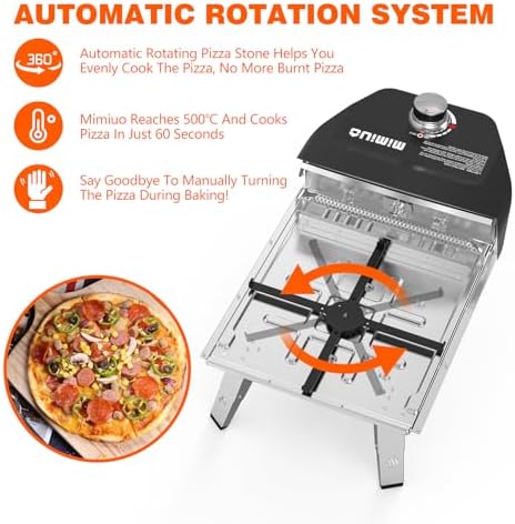Mimiuo 12" Gas Pizza Oven Outdoor 33Lbs – 60S Bake, w/Stone, Peel & Cover