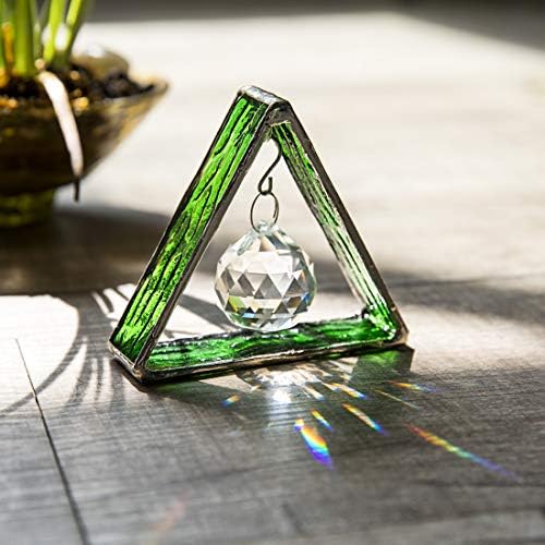 Green Stained Glass Pyramid Suncatcher Window Hanging Prism Decor