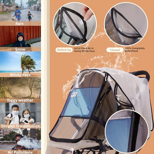 Bemece Stroller Rain Cover, Universal Stroller Accessory, Baby Travel Weather Shield, Windproof and Waterproof, Protect from Dust and Snow