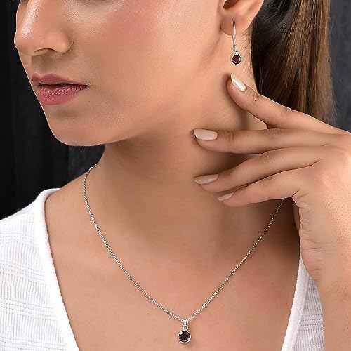 Shop LC Red Garnet Jewelry Set for Women Necklace Dangle Earrings 925 Sterling Silver Platinum Plated Fish Hook Ct 2 Size 20" Gifts for Women