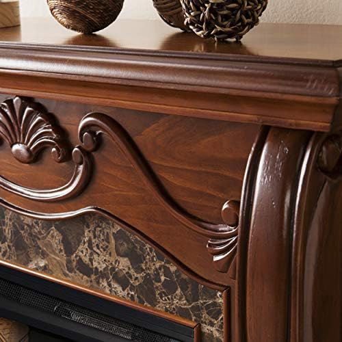 SEI Furniture Cardona Carved Wood & Faux Marble Electric Fireplace, New Walnut