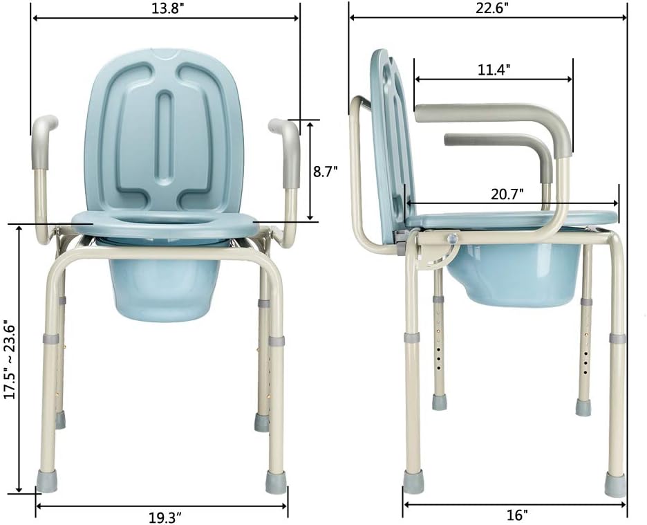 mefeir 450 LBS Drop Arm Bedside Commode Chair, Adjustable Height Toilet Seat with Safety Steel Frame & 8 Quart Pail