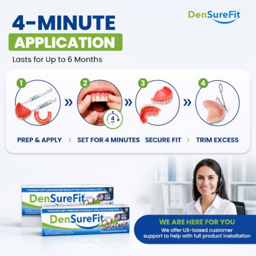 DenSureFit Lower Denture Reline Kit, Soft Silicone Liner | Soft silicone liner for loose lower dentures, helps improve fit